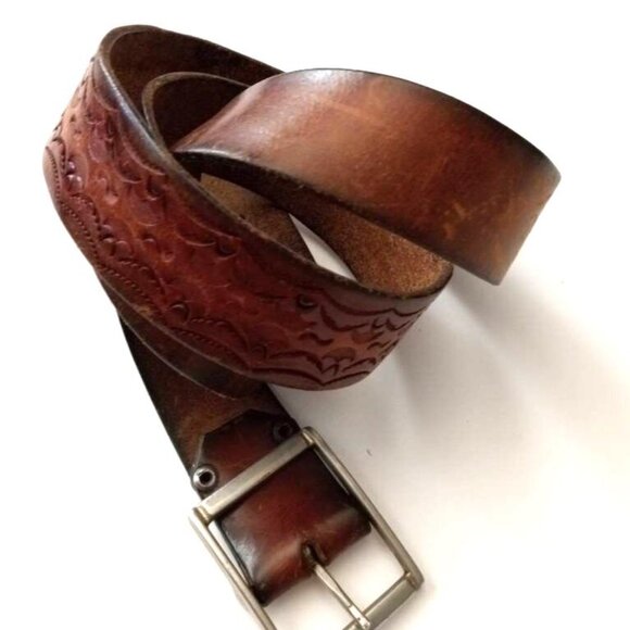 Vintage Handcrafted Leather Belt with Patterns Antique Menswear Office - Picture 3 of 10